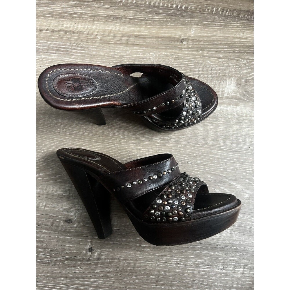 Frye Womens Joy Vintage Brown Beaded Open Toe Slip On Slide Sandals US 9.5 B